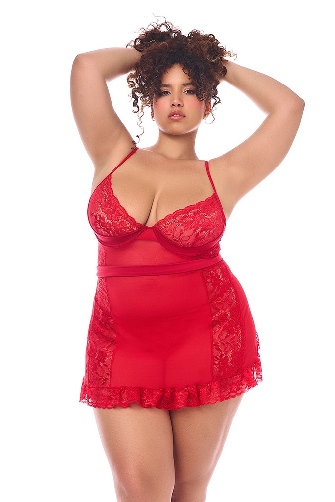 Červená babydoll košieľka Plus size 7507