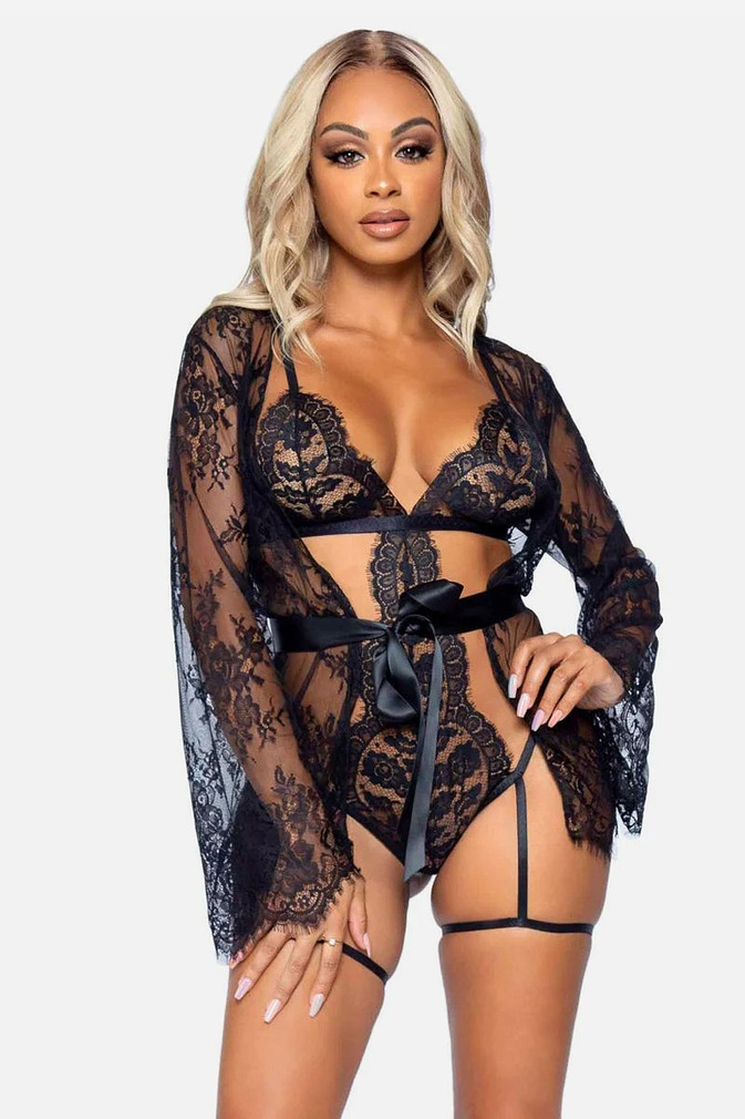 Čierny sexi set župan a body 86123
