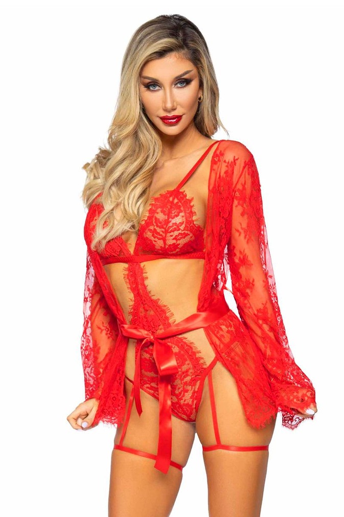Červený sexi set župan + body 86123