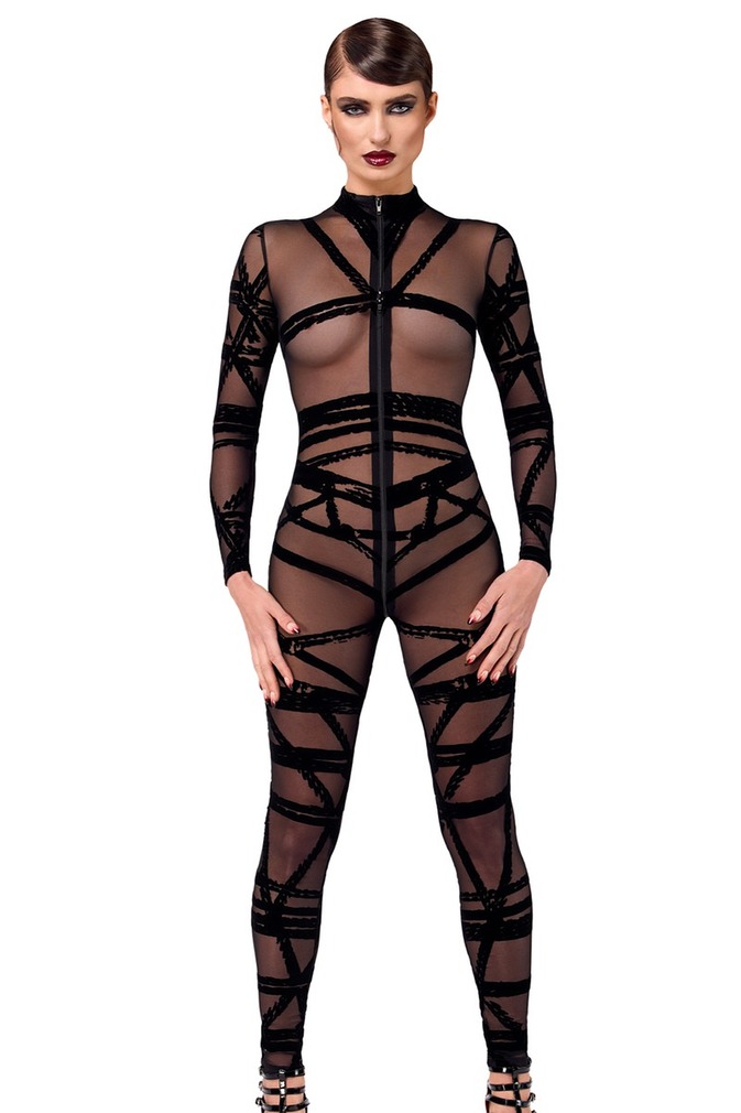 Čierny priesvitný overal Bondesque Catsuit
