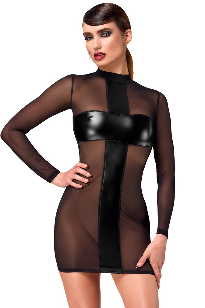 Čierne priesvitné mini šaty Crossfire Mesh