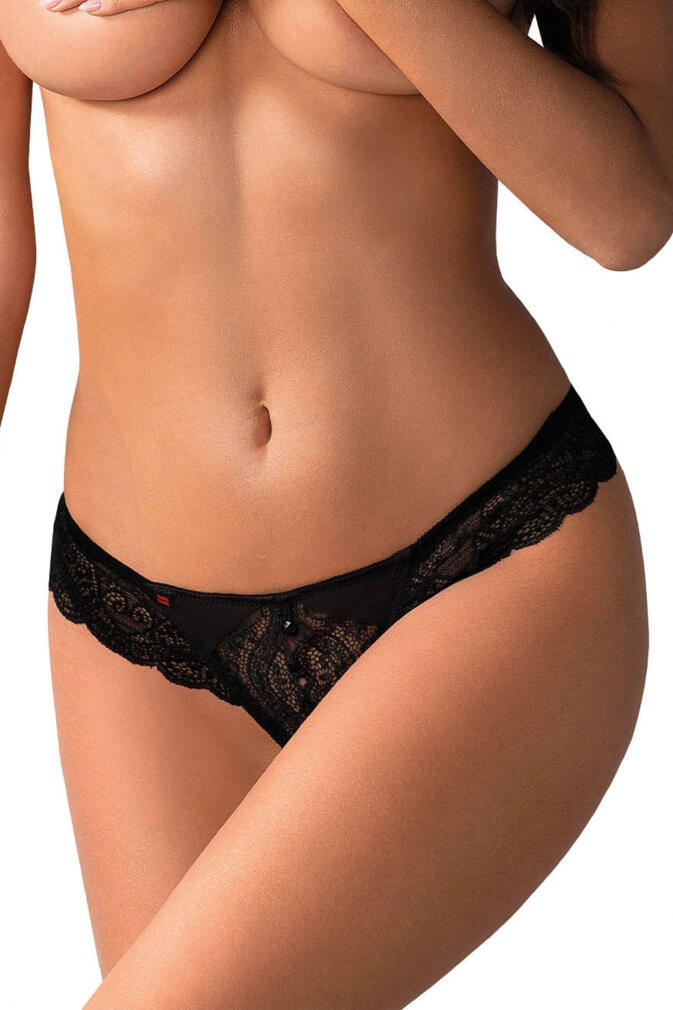Čierne čipkované crotchless tangá Miamor