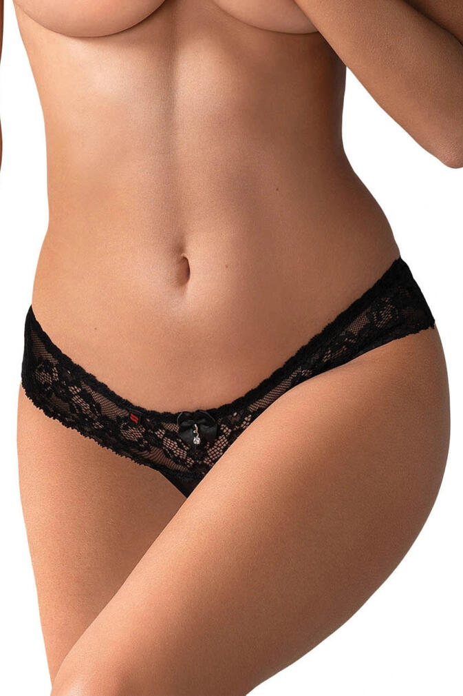 Čierne čipkované crotchless tangá 837