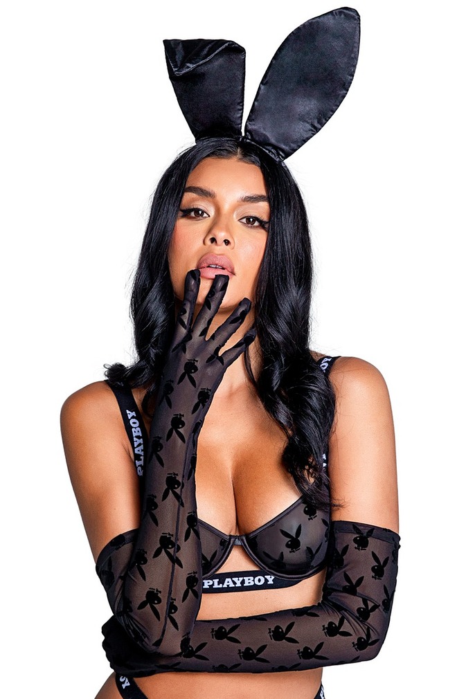 Čierne priesvitné rukavičky Playboy Bunny