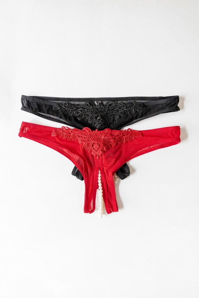 Červené crotchless nohavičky Paradise