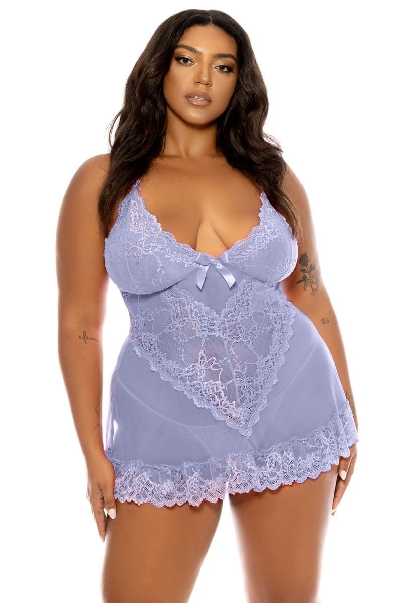 Svetlomodrá čipkovaná košieľka Valentine Plus size
