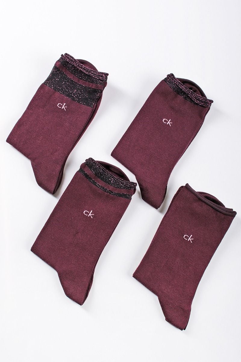 Tmavobordové ponožky CK Women Sock 4P Lurex Holiday Pack - štvorbalenie