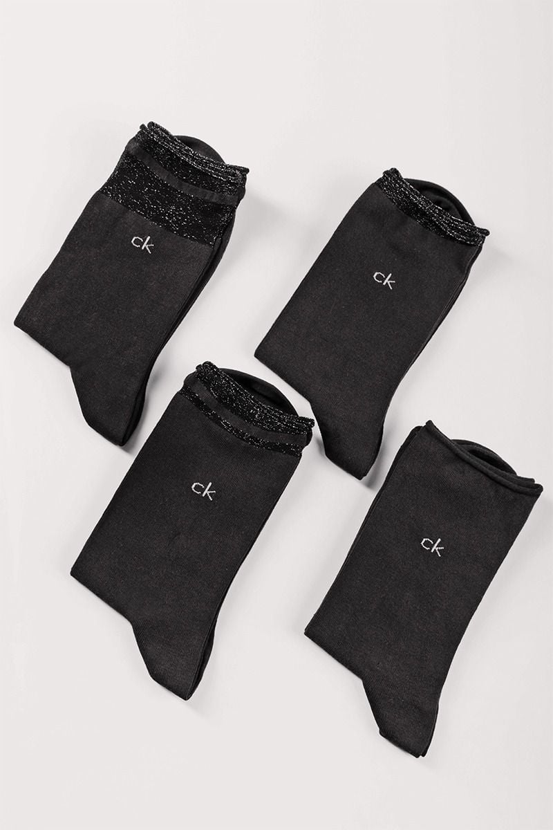 Čierne ponožky CK Women Sock 4P Lurex Holiday Pack - štvorbalenie