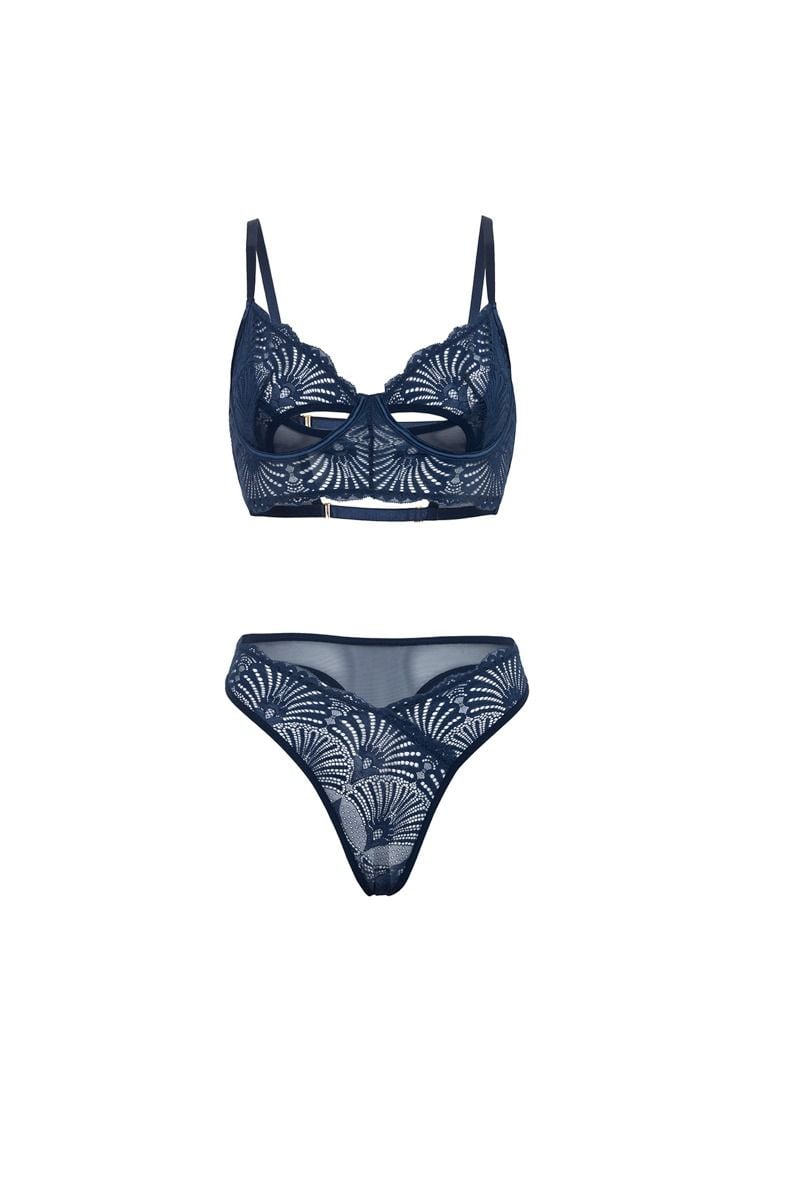 Modrý dvojdielny čipkovaný set Roxie