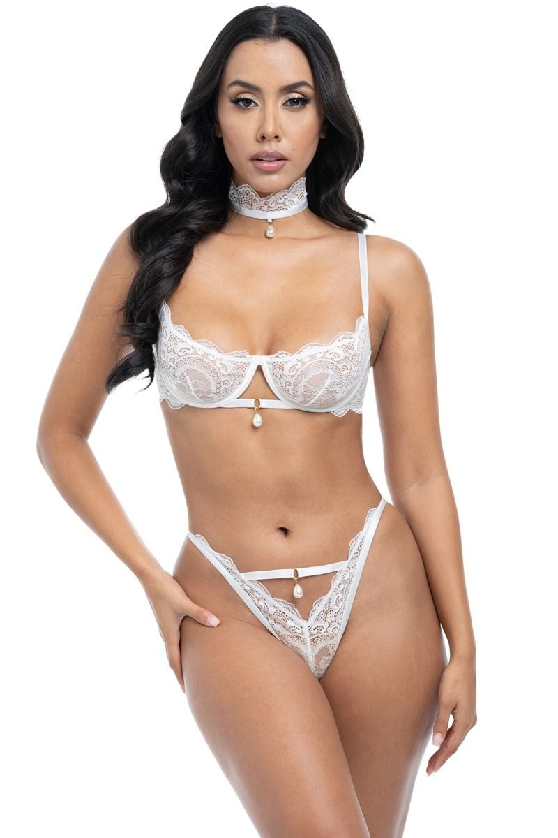 Biely trojdielny crotchless set Perla
