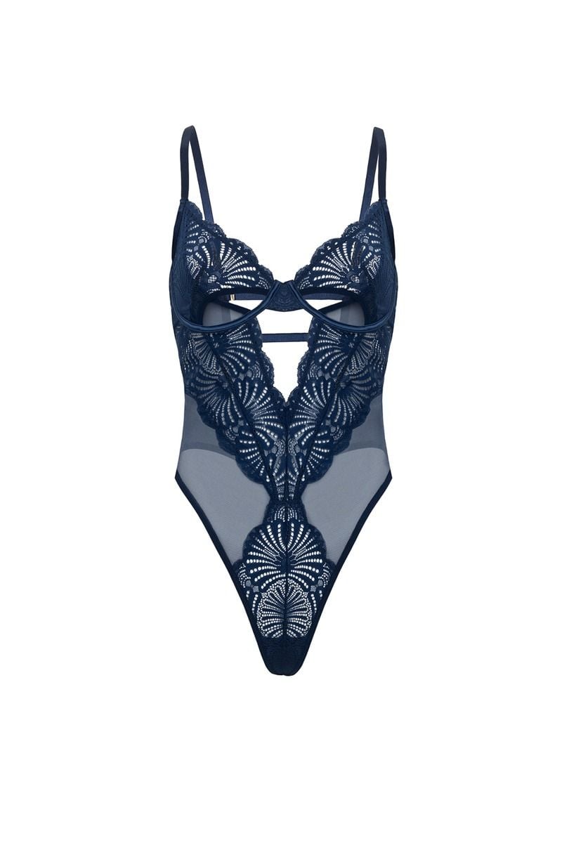 Tmavomodré body s čipkou Roxie