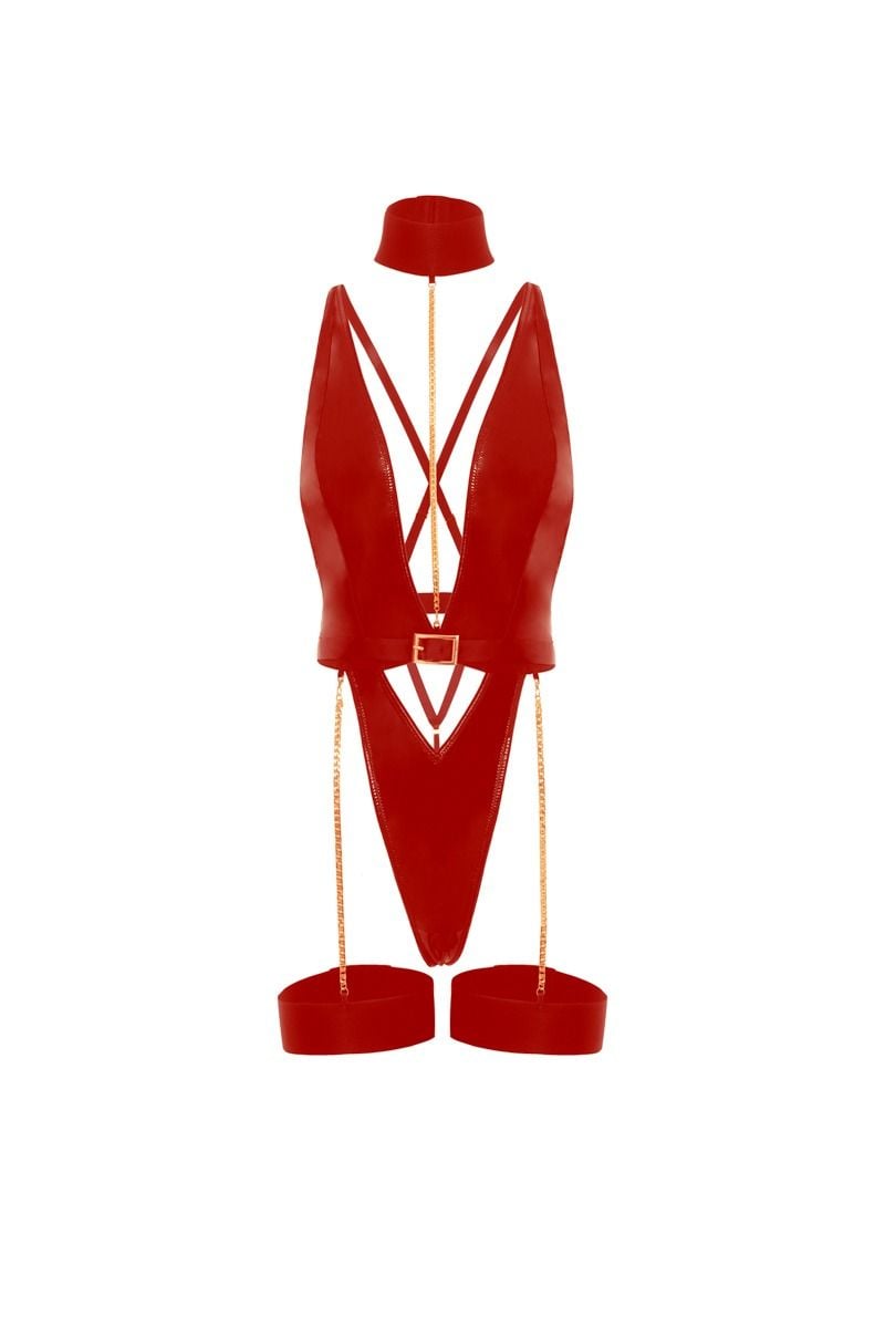 Červené vinylové body Harness Haven Plus size