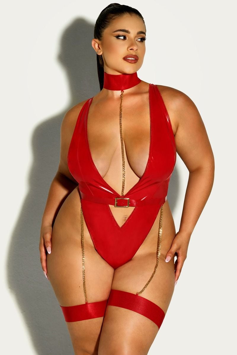 Červené vinylové body Harness Haven Plus size