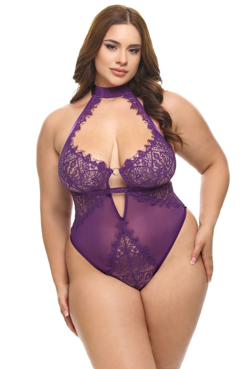 Fialové čipkované body Kennedy Plus size