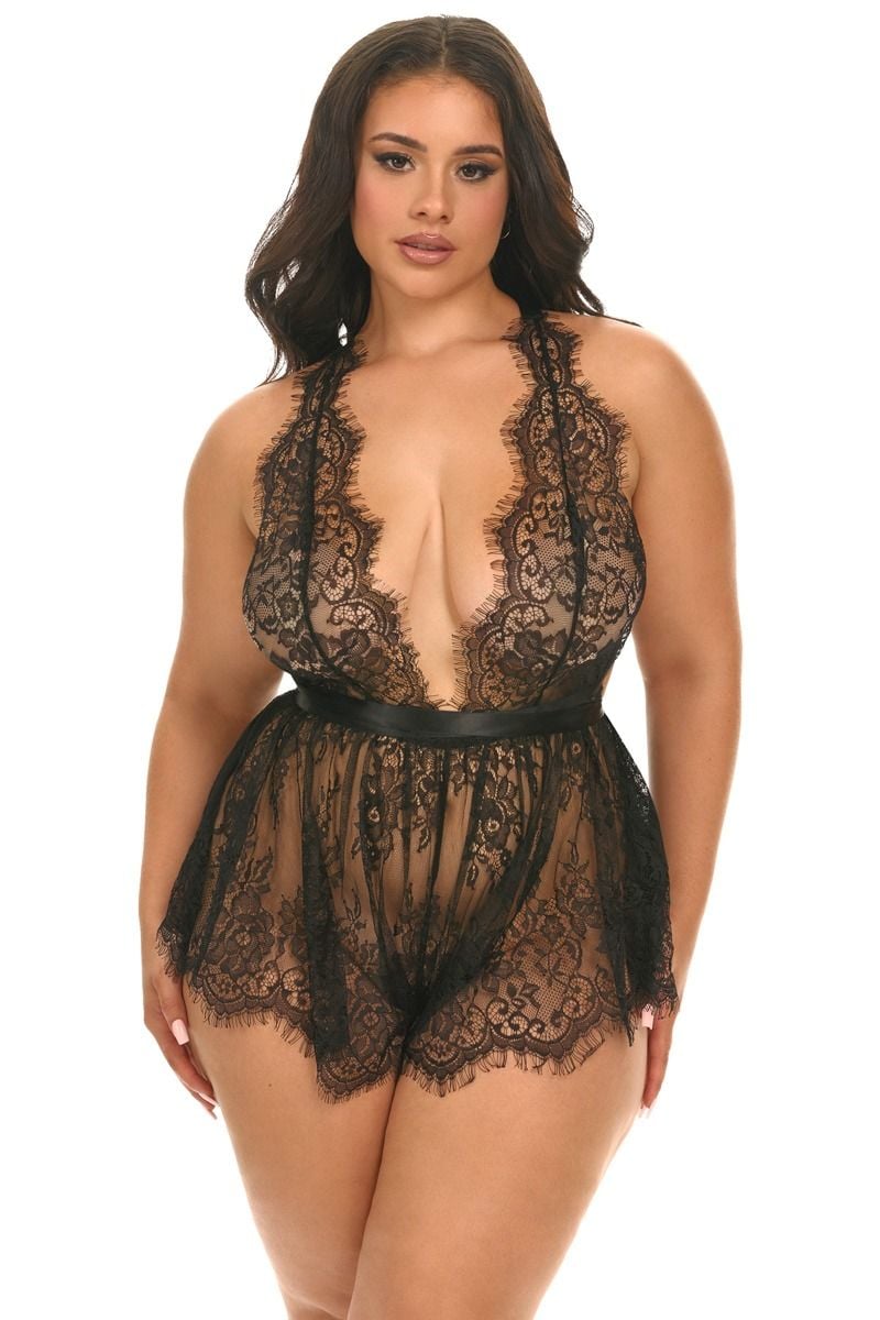 Čierne čipkované body Brea Romper Plus size