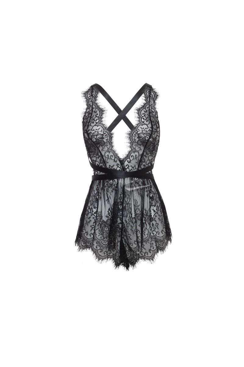 Čierne čipkované body Brea Romper Plus size