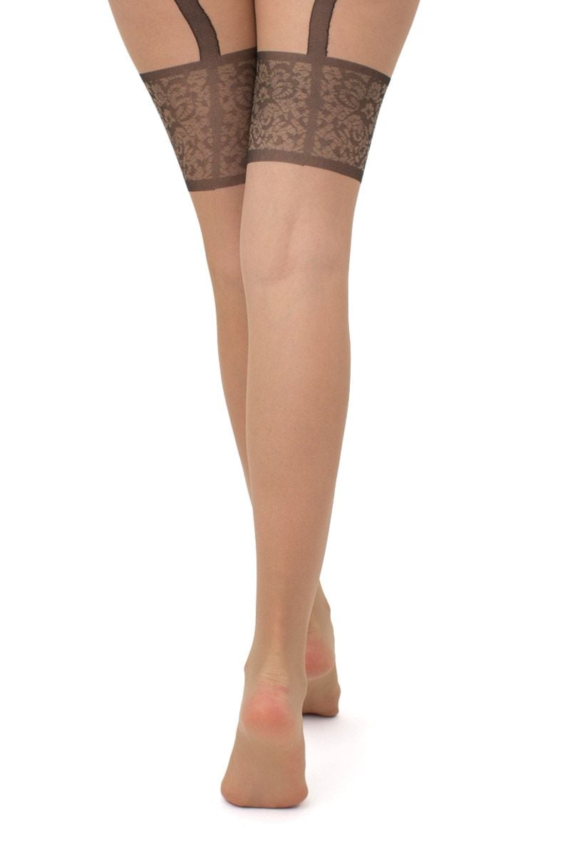 Béžové vzorované crotchless pančuchy Intimo Noir 20DEN