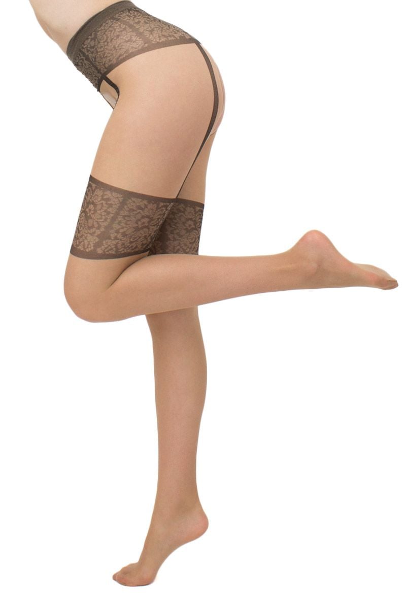 Béžové vzorované crotchless pančuchy Intimo Noir 20DEN