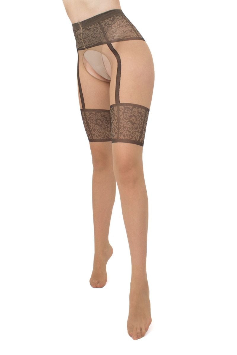 Béžové vzorované crotchless pančuchy Intimo Noir 20DEN