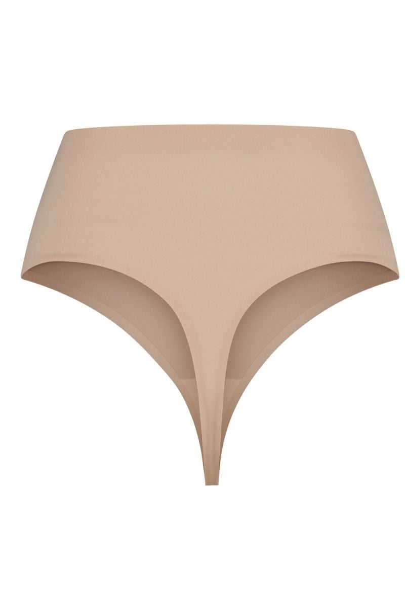 Béžové bezšvové tango nohavičky s vysokým pásom Invisible Mid Waist Thong