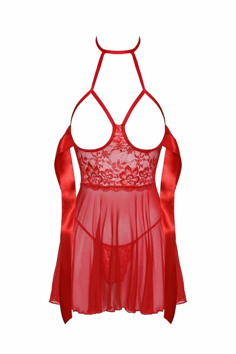 Červená čipkovaná babydoll košieľka KISS247