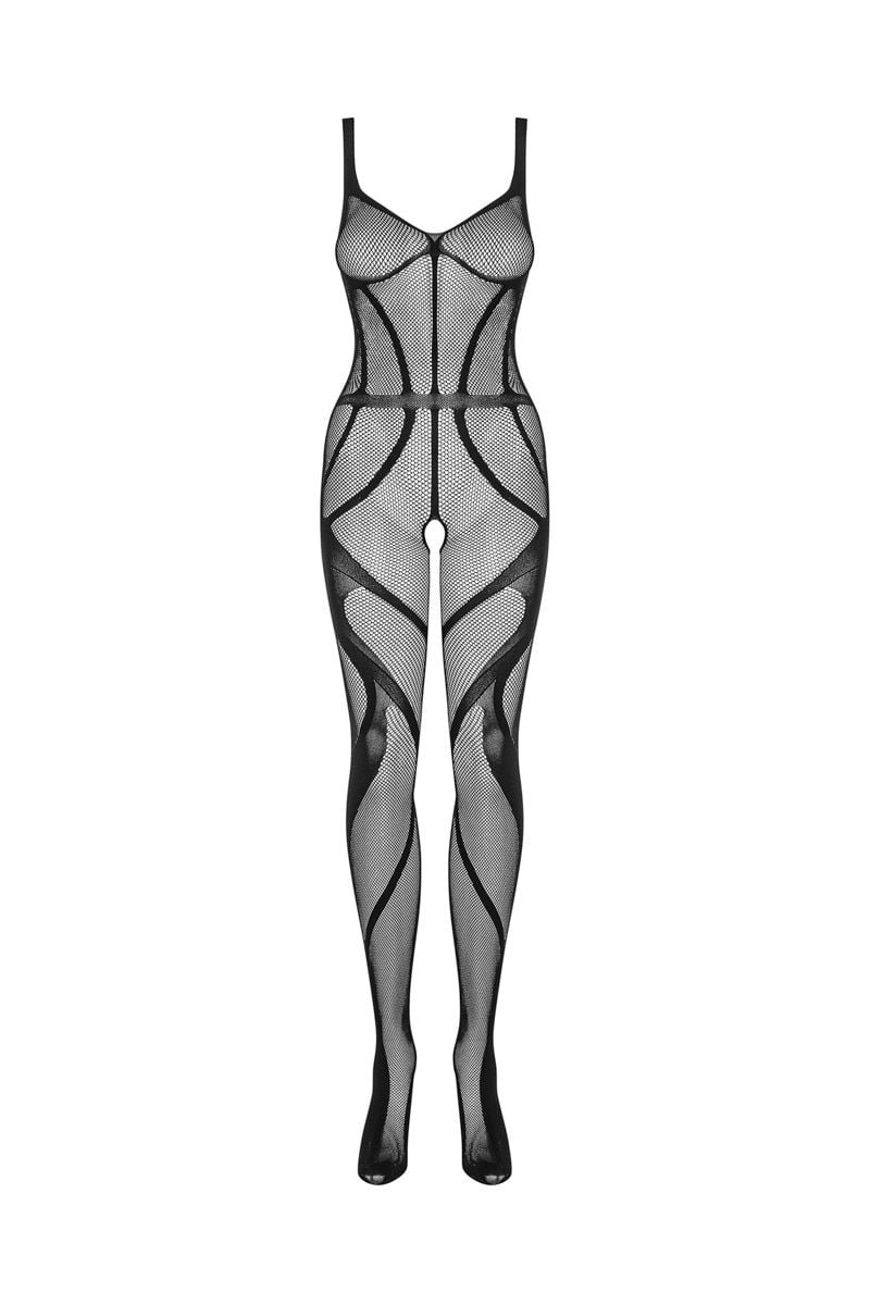 Čierne sieťované crotchless bodystockings G336