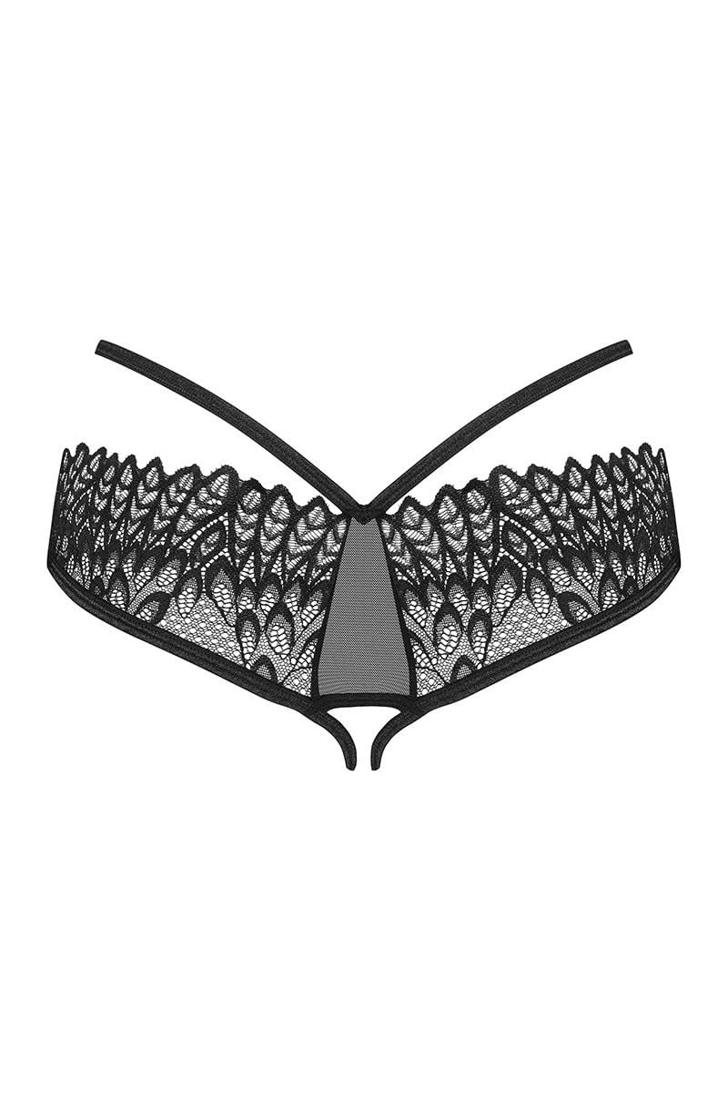 Čierne crotchless nohavičky s čipkou Donarella
