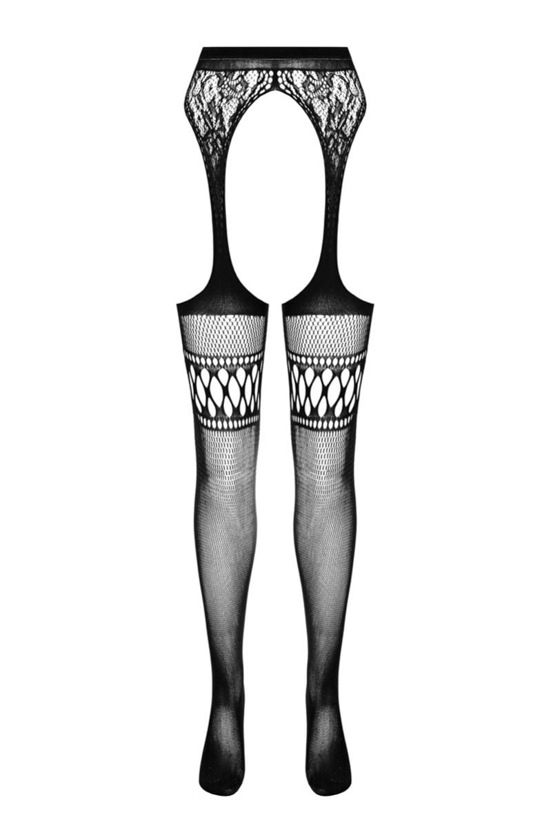 Čierne open-crotch pančuchy S026