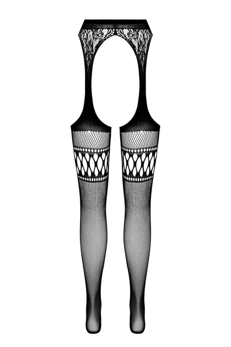 Čierne open-crotch pančuchy S026