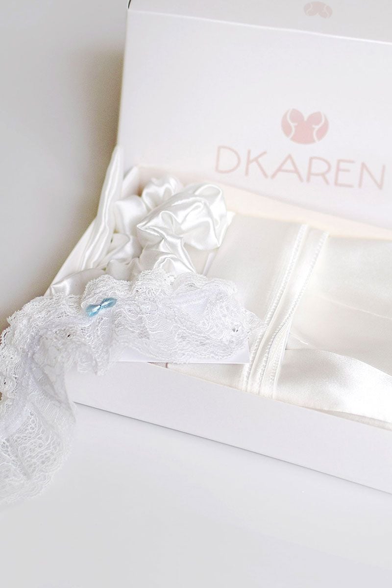 Svadobný smotanový set župan + podväzok + gumička Gina Wedding
